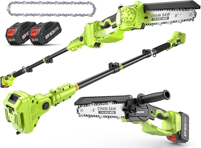 KIT Mini-Motosega 4 in 1 con Forbici da potatura, Asta Telescopica e 2 Batterie